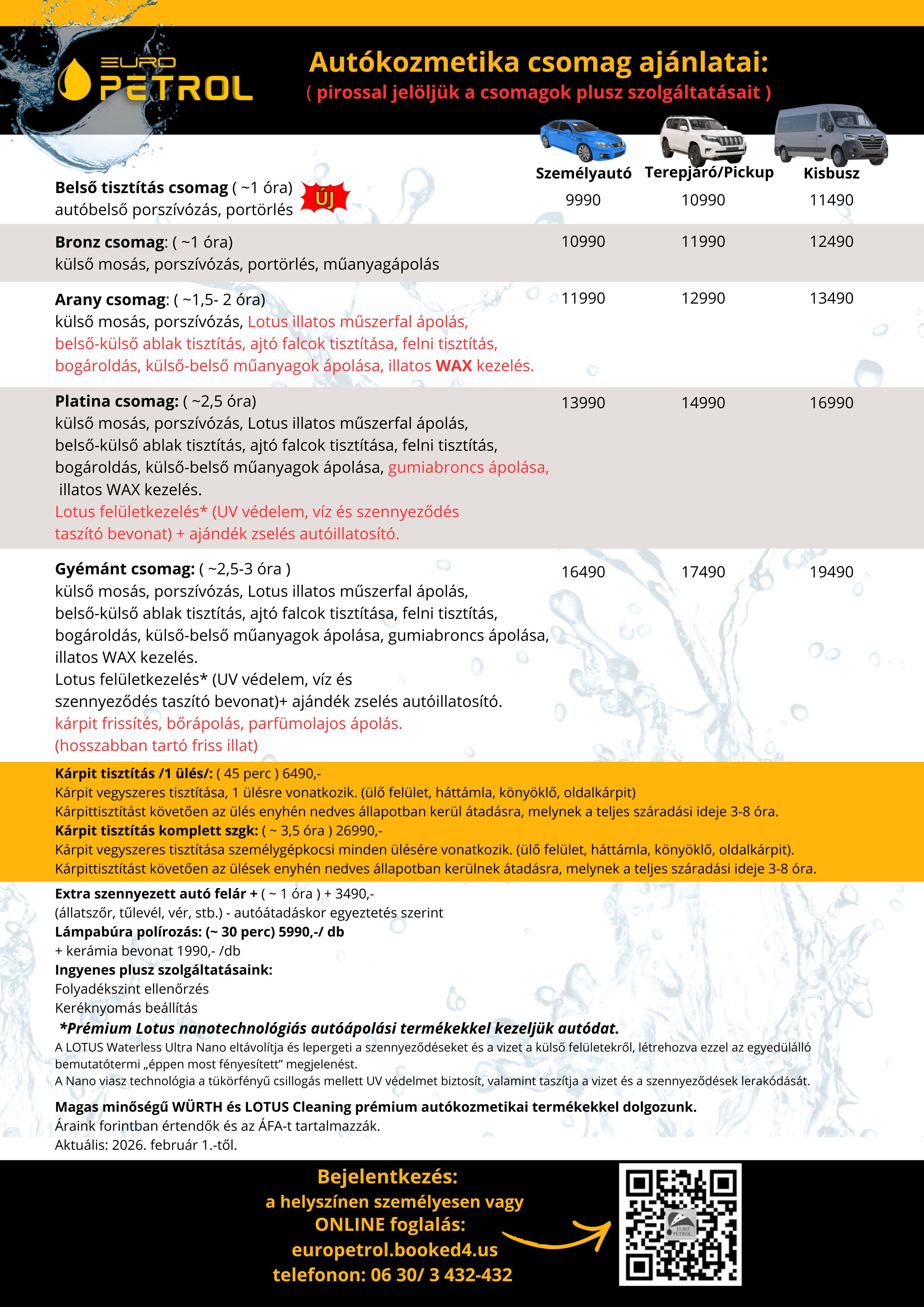 Autókozmetika árlista 2026